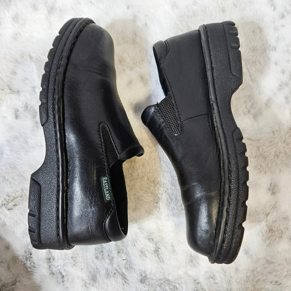 Eastland Black Newport Leather Slip On Loafers 7.5W WIDE Work Comfort Shoes Y2K